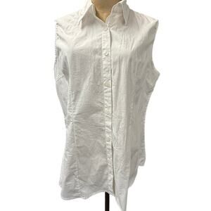 "LE3NO" White Button Up Sleeveless Collared Shirt SZ 2XL 97% Cotton Cottage Core